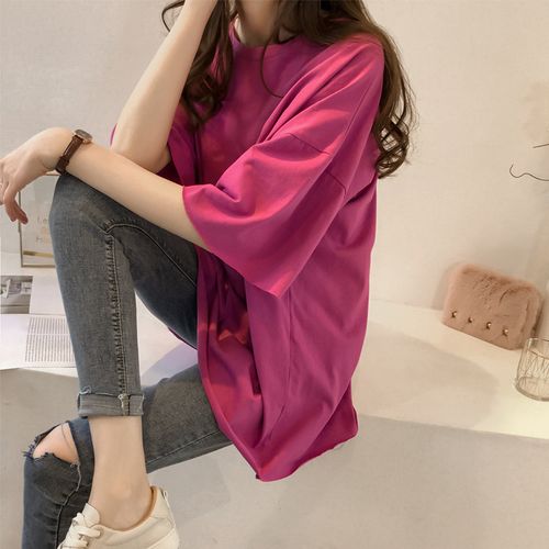 大碼夏裝2020新款糖果色短袖t恤女韓國ins半袖上衣服外貿(mào)女裝批發(fā)
